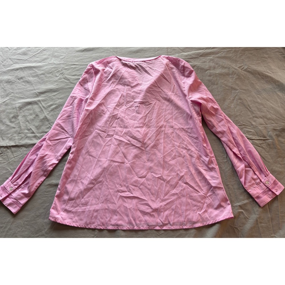 U.S. Polo Assn Pink Long Sleeve Split Neck Button Front Blouse XL - Picture 2 of 3